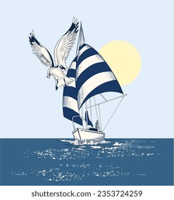 Classical yachting. sketch sail graphic design.Can be used as t shirt printing design