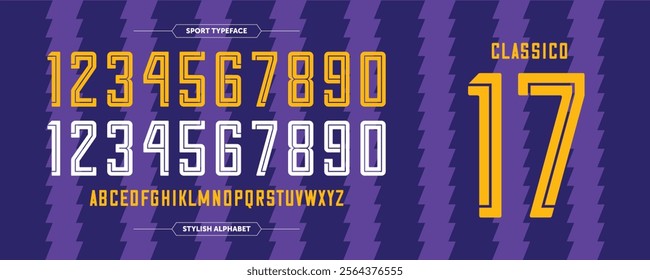 Classico 17: Sport lines number design. Jersey concept with good purple-blue color. Typography condensed Vector illustration