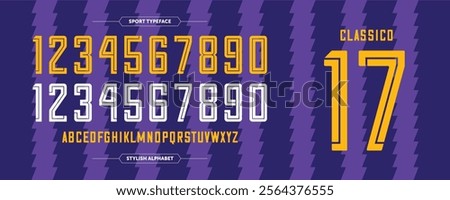 Classico 17: Sport lines number design. Jersey concept with good purple-blue color. Typography condensed Vector illustration