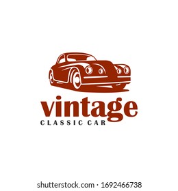 Classic/vintage car vector design inspiration. Auto car logo design template. Classic vehicle symbol logotype. A classic car symbol silhouette. Vintage car simple line art logo.