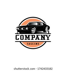 Classic/vintage car vector design inspiration. Auto car logo design template. Classic vehicle symbol logotype. A classic car symbol silhouette. circle car simple line art logo.