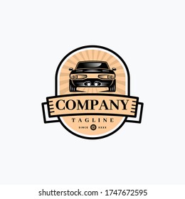 Classic/vintage car vector design inspiration. Auto car logo design template. Classic vehicle symbol logotype. A classic car symbol silhouette. circle car simple line art logo.