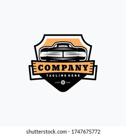 Classic/vintage car vector design inspiration. Auto car logo design template. Classic vehicle symbol logotype. A classic car symbol silhouette. circle car simple line art logo.