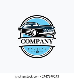 Classic/vintage car vector design inspiration. Auto car logo design template. Classic vehicle symbol logotype. A classic car symbol silhouette. circle car simple line art logo.