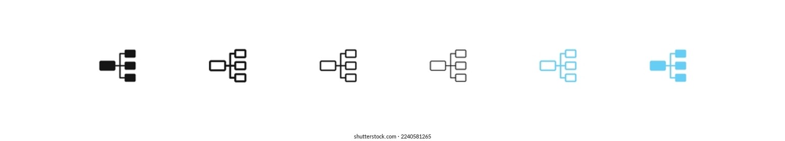 Classification icon. Organizational structure signs. Business tree symbol. Corporate diagram icons. Black and blue color. Vector isolated sign.