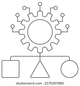 Classification in Machine Learning icon. Simple outline black vector pictogram with thin lines on a transparent background. Line thickness is editable