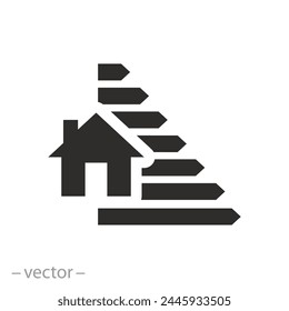 classification power consumption icon, energy efficiency house, economy rating, flat symbol on white background - vector illustration