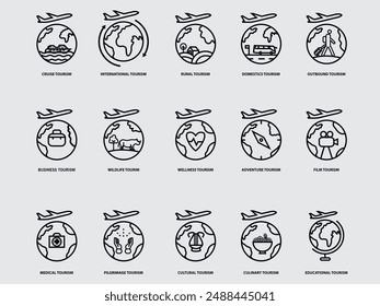 classification of tourism service outline icons collection .travel pictogram isolated on white background