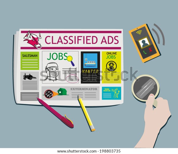 Classified Ads\
Newspaper concept Top View\
vector