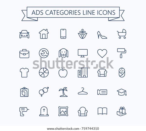 Classified advertisements\
categories thin line icons set.24x24 Grid. Pixel Perfect.Editable\
stroke.