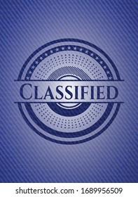 Emblema clasificado con textura de denim. Ilustración vectorial. Detallado.