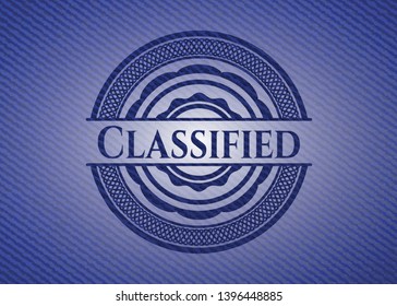 Classified emblem with jean high quality background. Vector Illustration. Detailed.