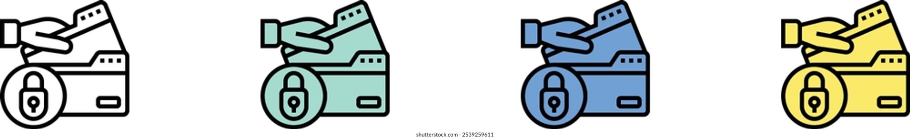 classified icon. Outline, Green, Blue and Yellow Style Design Isolated On White Background