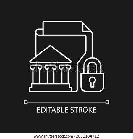 Classified information white linear icon for dark theme. Protecting sensitive data. Top secret. Thin line customizable illustration. Isolated vector contour symbol for night mode. Editable stroke