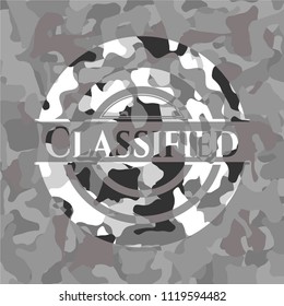 Classified on grey camouflaged pattern