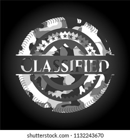 Classified on grey camouflaged pattern