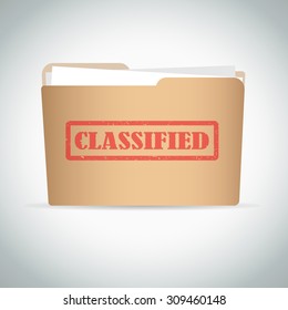 Classified red stamp text on brown folder