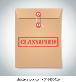 Classified red stamp text on brown folder