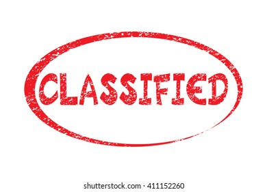 CLASSIFIED. Rubber Stamp with red color have porous and rough isolated on white background. For make a mark or design your product using a stamp or seal. Easy to change color. Unique character.