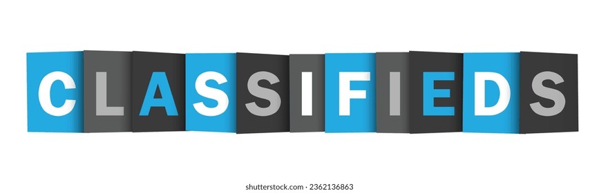 CLASSIFIEDS-Banner mit blauen und grauen Vektorgrafiken