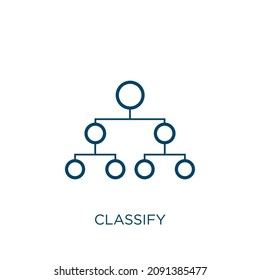 classify icon. Thin linear classify outline icon isolated on white background. Line vector classify sign, symbol for web and mobile