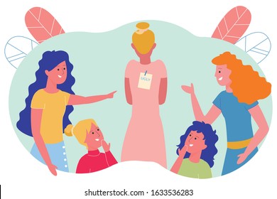  Classmates Laugh at Student, they Consider her Ugly and Scoff at her. Girl Stands and Does not See that She has Note on her Back, Rest Point on her.