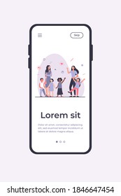 Classmates meeting at school. Mom leading son, group of school children with teacher flat vector illustration. Childhood, back to school concept for banner, website design or landing web page