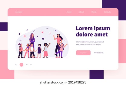 Classmates meeting at school. Mom leading son, group of school children with teacher flat vector illustration. Childhood, back to school concept for banner, website design or landing web page