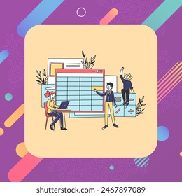 Classmates raising hands in class. Teacher using laptop during math lesson flat vector illustration. Teaching, school, education concept for banner, website design or landing web page