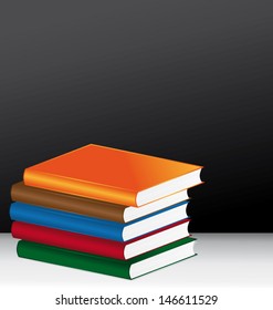 Classroom background. Books and blackboard. Vector illustration.