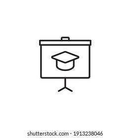 Concepto de educación para presentaciones en pizarra en aula. Icono de línea delgada simple, ilustración vectorial