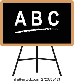 Symbol für Klassenraum oder Kreidetafel. Vektorgrafik Bildung ABC Alphabet Stativ Staffelei stehen flache grafische Element für Bildung, Lehre, Lernen, Präsentation, Ausbildung und akademische Gestaltung.