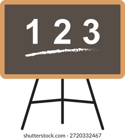 Ícone de quadro de aula ou quadro-negro. Ilustração vetorial educação 123 números tripé cavalete suporte elemento gráfico plano para educação, ensino, aprendizagem, apresentação, treinamento e design acadêmico.