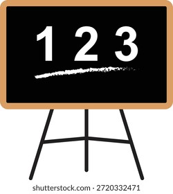 Ícone de quadro de aula ou quadro-negro. Ilustração vetorial educação 123 números tripé cavalete suporte elemento gráfico plano para educação, ensino, aprendizagem, apresentação, treinamento e design acadêmico.