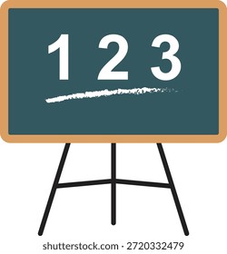 Ícone de quadro de aula ou quadro-negro. Ilustração vetorial educação 123 números tripé cavalete suporte elemento gráfico plano para educação, ensino, aprendizagem, apresentação, treinamento e design acadêmico.