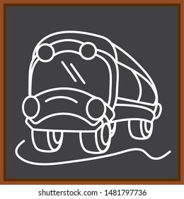 classroom board with drawing of school bus