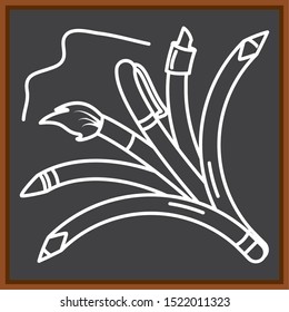 classroom board with drawing of set pencils vector illustration design