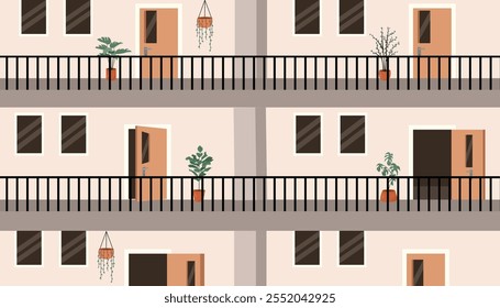 Classroom Building Illustration. Classroom Design Concept. Classroom Architecture. Modern Hotel Building. Apartment Building Illustration. Apartment Facade. Classroom Facade. Hotel Room with balcony.