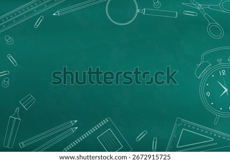 Classroom Chalkboard with Line Art School Tools. Perfect for educational backgrounds, school-themed designs, or back-to-school promotions.
