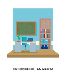 classroom with chalkboard scene