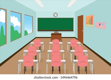 classroom with class board draw in cartoon vector