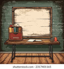 classroom with a clean and modern design, featuring ergonomic desks and chairs, blackboard