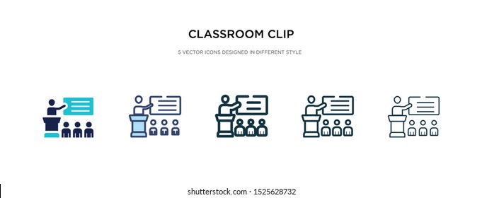 classroom clip icon in different style vector illustration. two colored and black classroom clip vector icons designed in filled, outline, line and stroke style can be used for web, mobile, ui