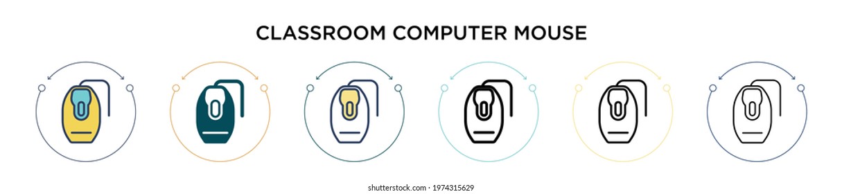 Classroom computer mouse icon in filled, thin line, outline and stroke style. Vector illustration of two colored and black classroom computer mouse vector icons designs can be used for mobile, ui,