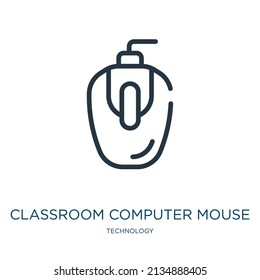 classroom computer mouse thin line icon. computer, blackboard linear icons from technology concept isolated outline sign. Vector illustration symbol element for web design and apps.