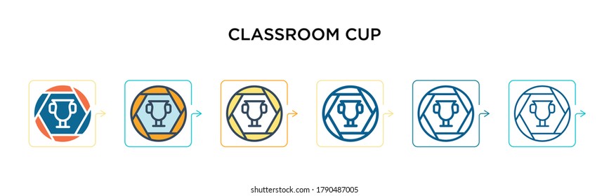 Classroom cup vector icon in 6 different modern styles. Black, two colored classroom cup icons designed in filled, outline, line and stroke style. Vector illustration can be used for web, mobile, ui