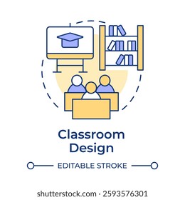 Classroom design multi color concept icon. Indoor interior, learning environment. Round shape line illustration. Abstract idea. Graphic design. Easy to use in infographic, presentation