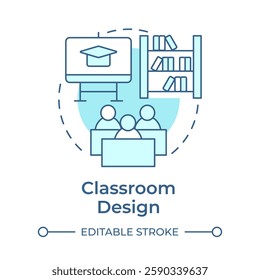 Classroom design soft blue concept icon. Indoor interior, learning environment. Round shape line illustration. Abstract idea. Graphic design. Easy to use in infographic, presentation