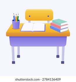 Classroom desk with books. vector illustration