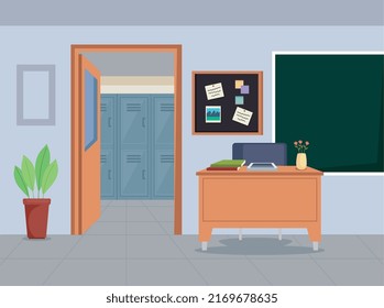 classroom with desk school place